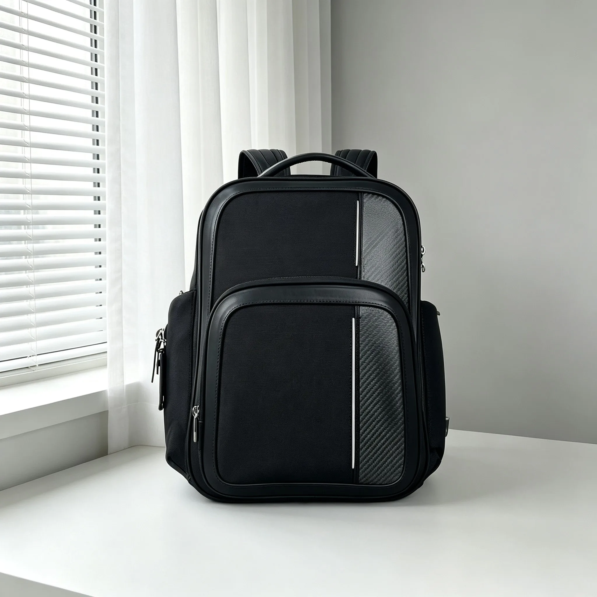 Men Carbon Fiber Business Backpack, Large‑Capacity Multi‑Functional Rucksack for Daily Office Commute