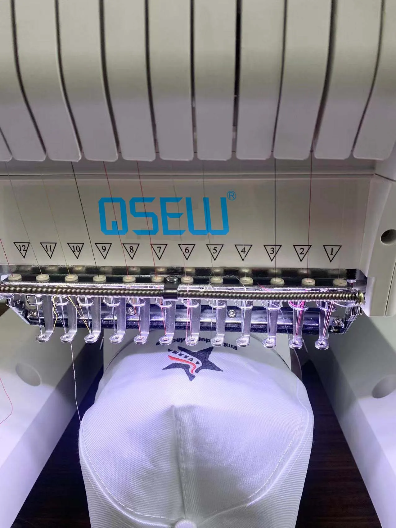 QS-0801 Single Head 8 Needles Flat Embroidery Machine Computer for T Shirt logo Label Cap Embroidery Machine Mini Head Only view 4