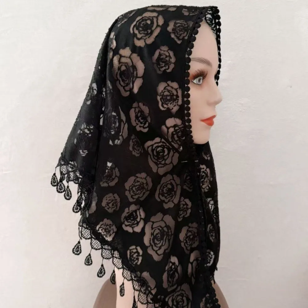 

Fashion Vintage Lace Flower Hair Scarf Shawl Thin Chic Style Sweet Headscarf Shawl Bohemian Cute Bandanas for Women Photography