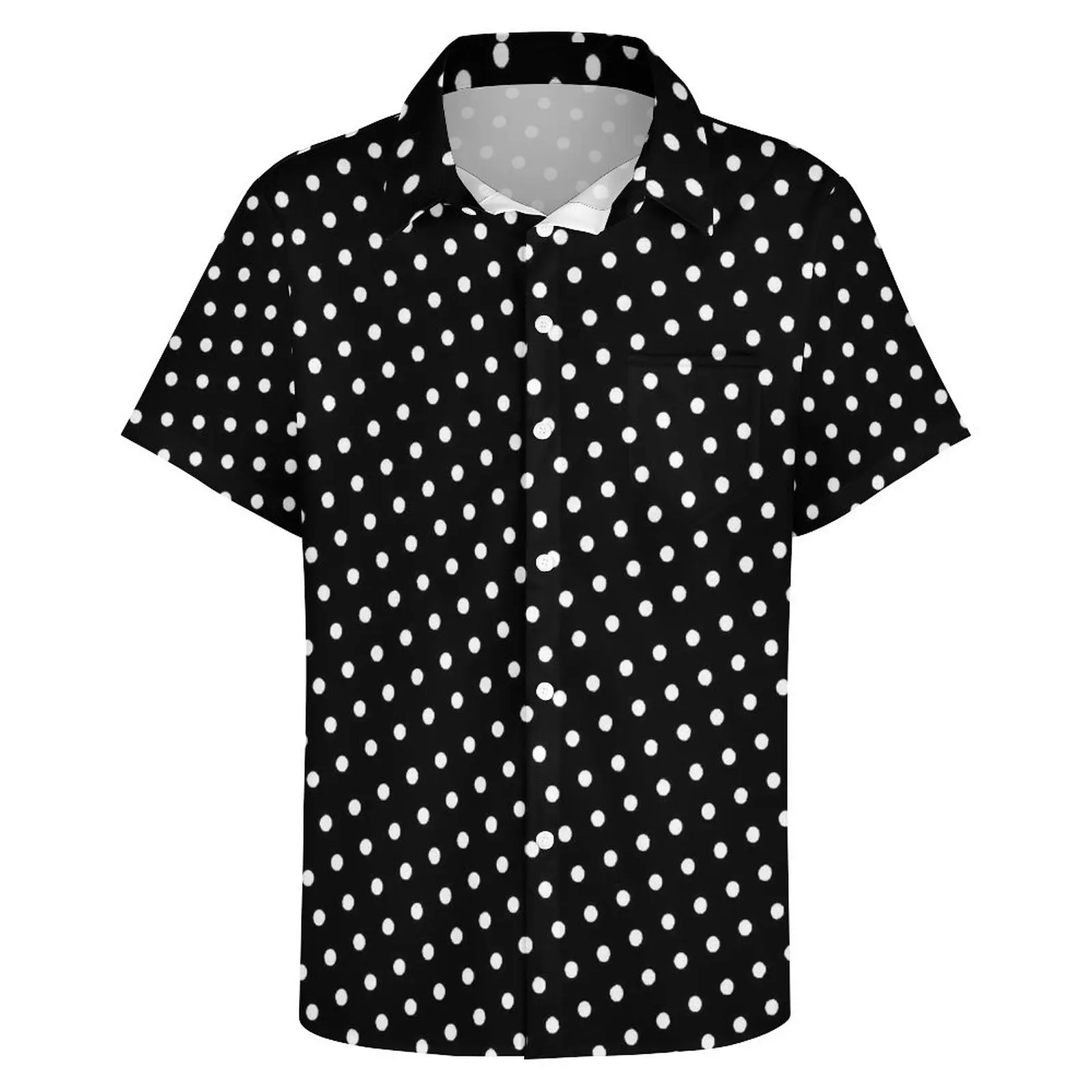 White Polka Dots Loose Shirt Male Beach Black Retro Print Casual Shirts Hawaiian Graphic Short Sleeve Stylish Oversized Blouses