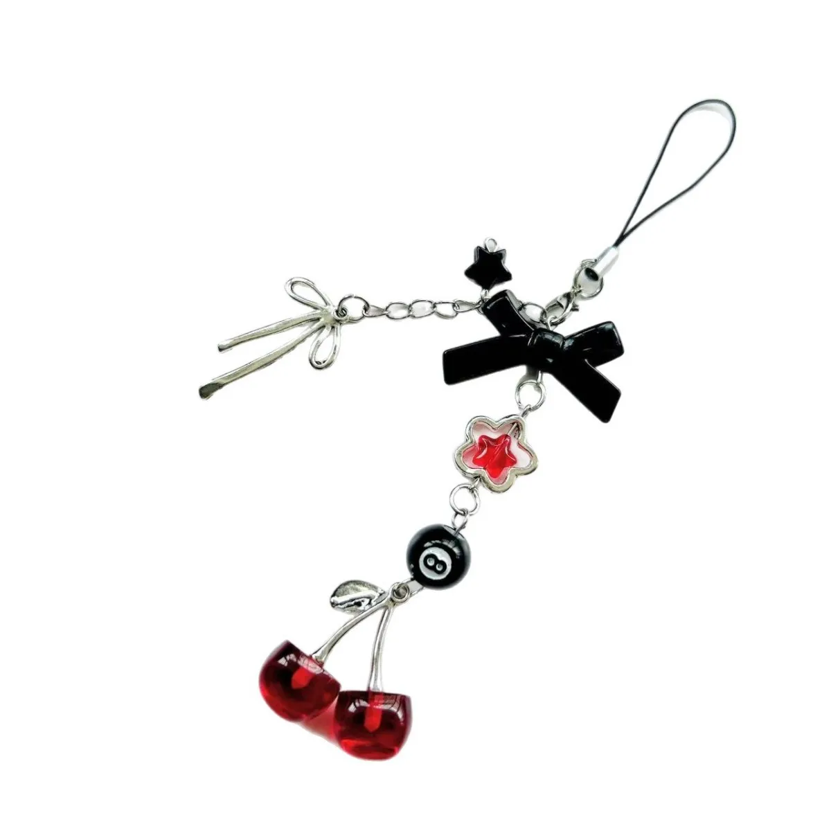 New Resin Keychain Pendant, Sweet and Cool Girl Y2K Personality Harajuku Style Cherry Bow Mobile Phone Chain Bag Pendant
