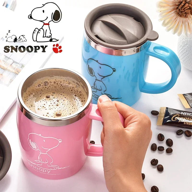 420ml Snoopy 304 Stainless Steel Mug Fashion Animation Double-layer Insulation Water Cup Milk Coffee Tea Drink Cup with Cover