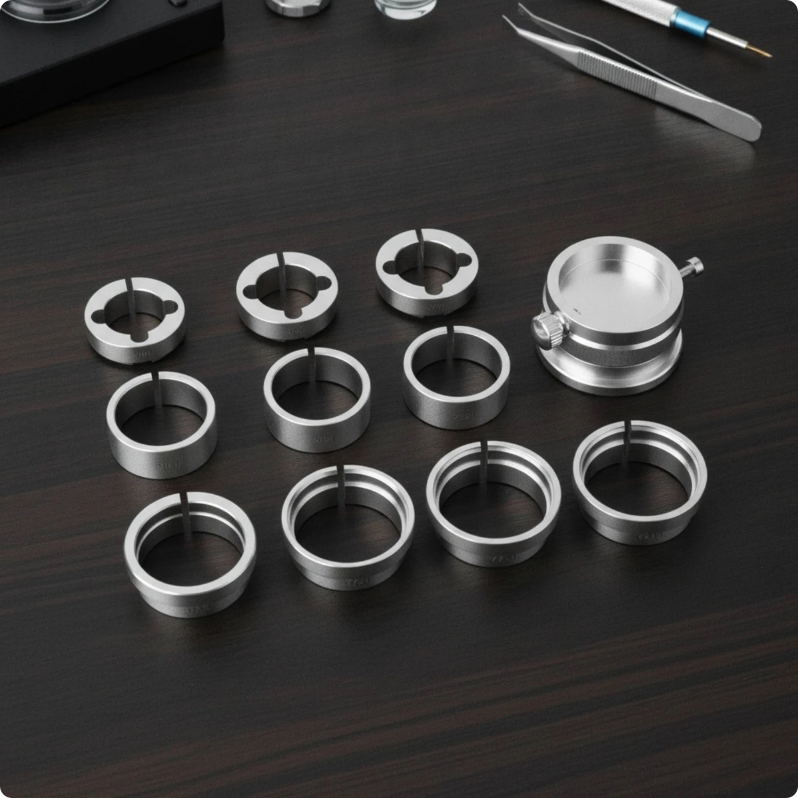 8 Pieces Watch Movement Holder Knurled Movement Holder with Adjustment Screws Watch Repair Clamp Machined Watchmaker Tool