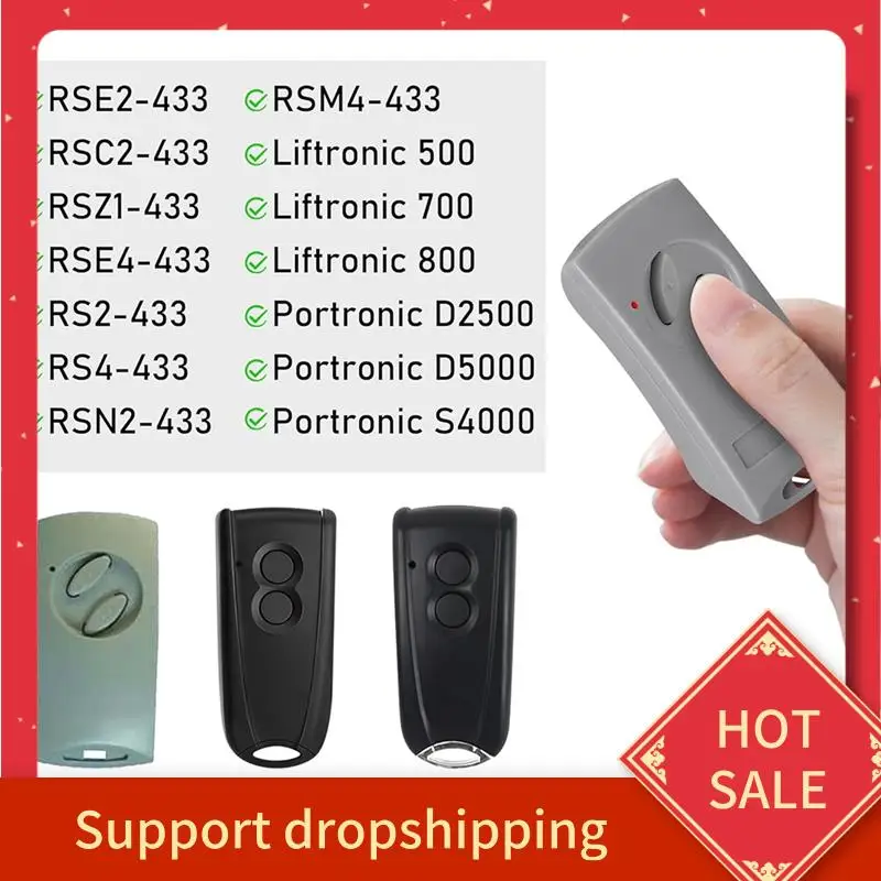

B44C 2Pack Garage Door Opener Remote Control 433Mhz For Portronic D2500/D5000/S4000 For Ecostar RSE2-433, RSC2-433, RSZ1-433