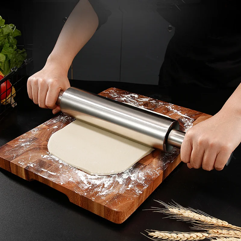 4-Size Stainless Steel Non-Stick Rolling Pin Bakers Cookie Dough Pizza Noodles Cake Roller Bakeware Kitchen Baking Pastry Tools