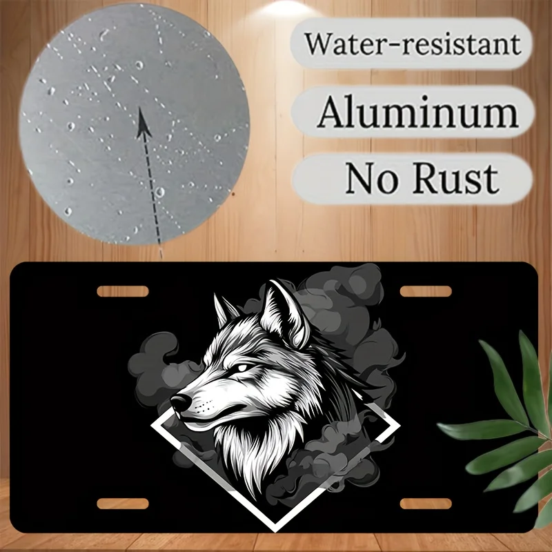 Flat 2D Single-Piece Decorative License Plate Set, Wolf Design, Suitable for All Genders,Decorative Use Solely