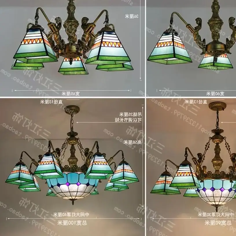 Mediterranean Style Chandelier Warm Light Simple Colored Glass Design for Living Room Dining Room Bedroom American Influenced