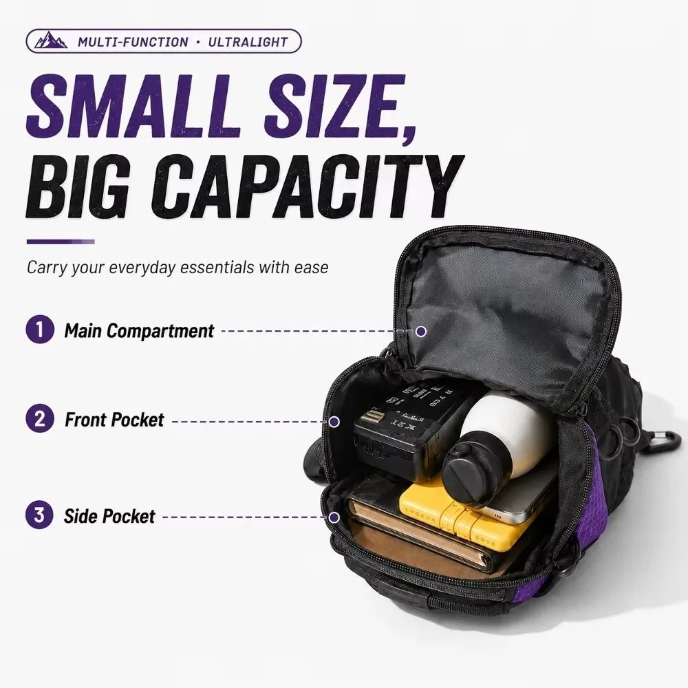 Portable Large Capacity Hiking Backpack Expansion Grid Lightweight Cycling Bag Waterproof Zipper Crossbody Bag Unisex