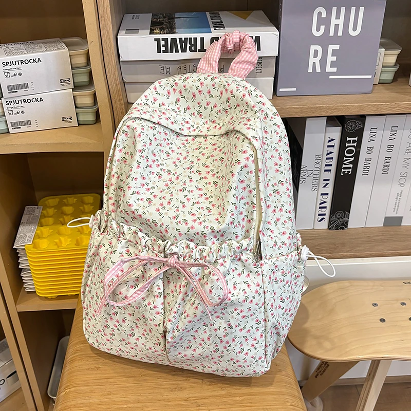 2025 Casual New  Large Capacity Pastoral Style Nylon Backpacks High Quality Color Matching Fresh Exquisite Backpacks for Women