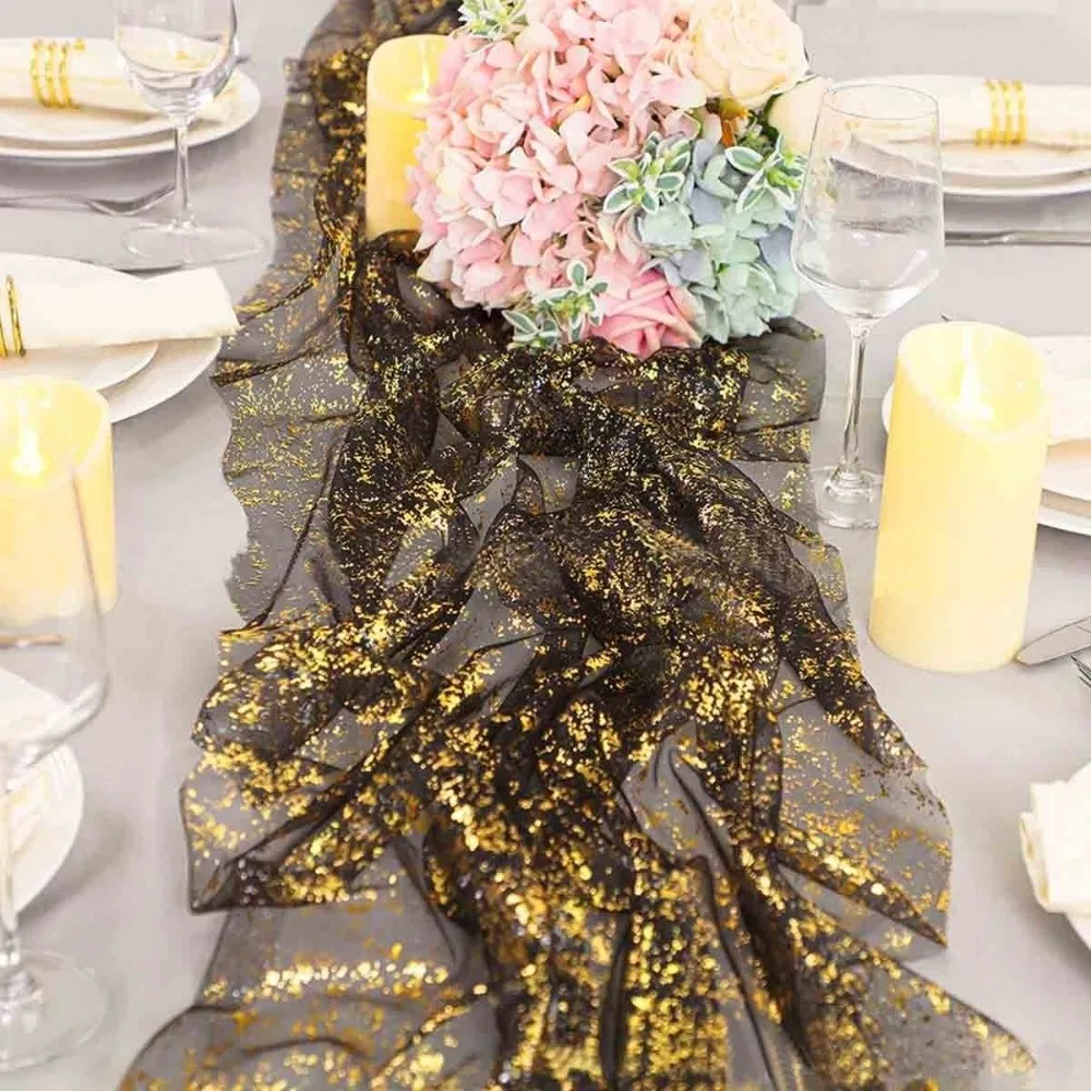 Decorative Metallic Foil Table Runner Sheer Soft Sequin Glitter Table Runner Sheer Chiffon Table Runner Holiday Celebration