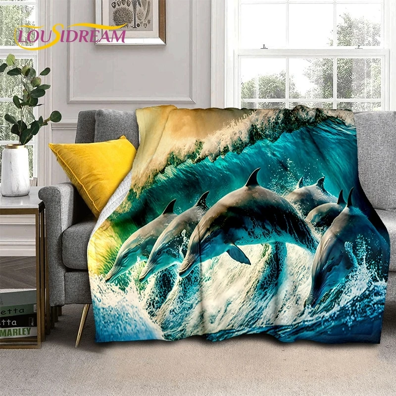 

3D Underwater World Seabed Dolphin Cartoon Soft Blankets,Throw Blanket Comfortable Blanket for Picnic Beds Sofa Home Bedroom Kid