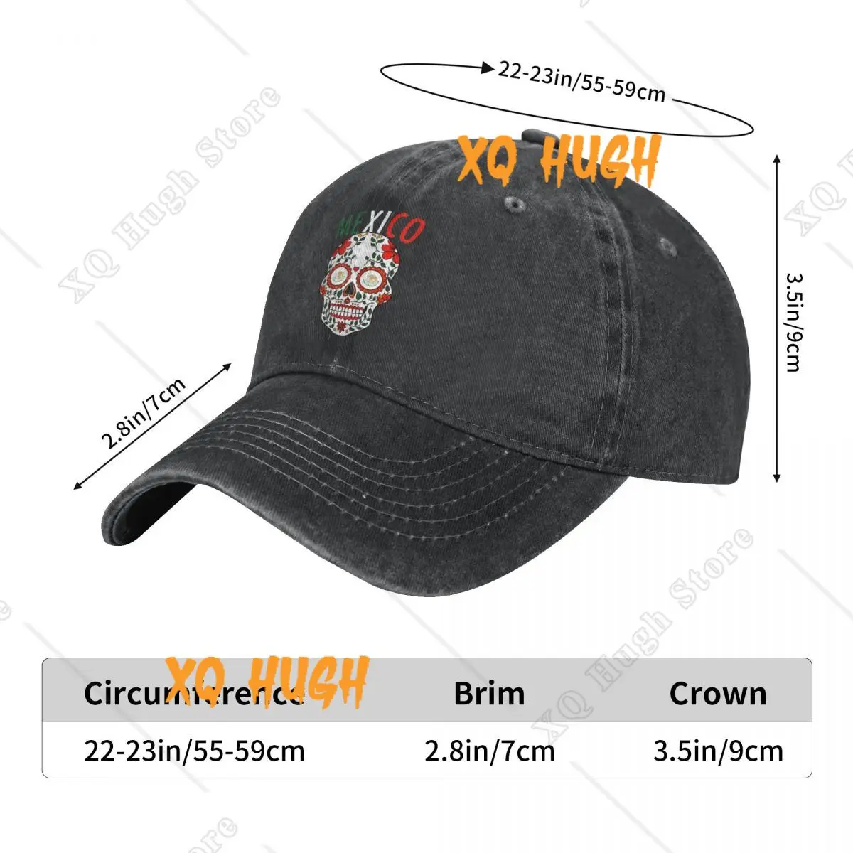 Mexico Sugar Skull Retro Baseball Hat Cotton Sun Protaction Caps Unisex Casual Golf Hats