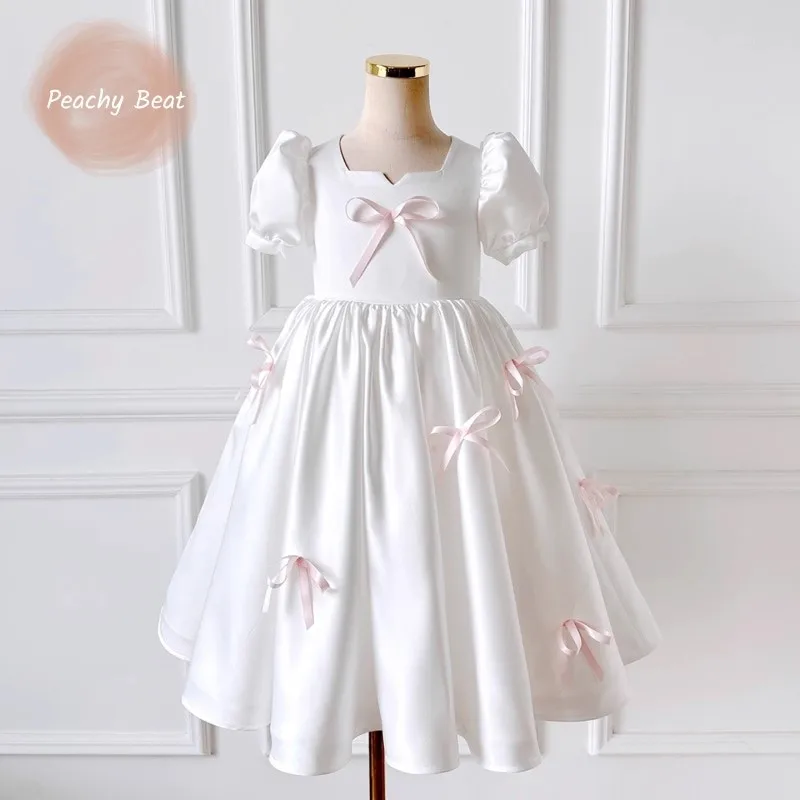 

Baby Girl Princess Bow Tutu Dress Infant Toddler Child Elegant Vestido Puff Sleeve Wedding Birthday Party Baby Clothes 1-7Y