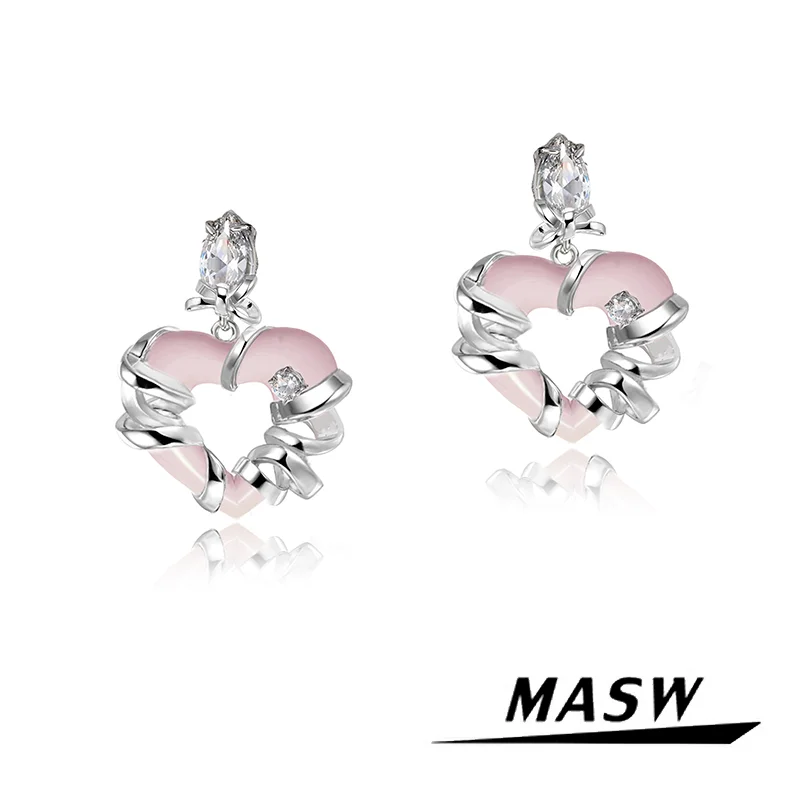 MASW Original Design Sweet Temperament Butterfly Pink Heard Earrings For Women Girl Party Wedding Gift Fashion Jewelry