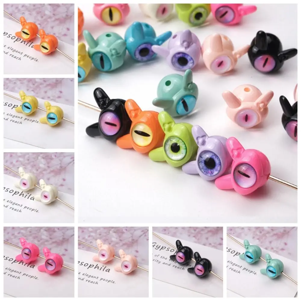 10 pcs Rotundity Cartoon Evil Eyes One-Eyed Beads Realistic Perforated Bead Dopamine Color Kawaii Colorful Bracelet Material