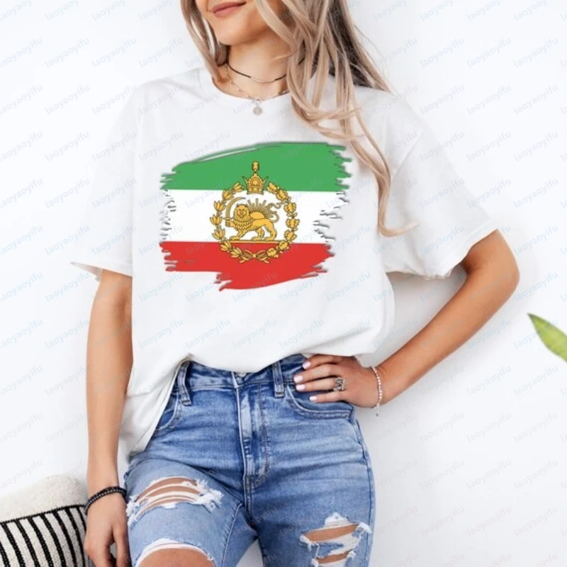 Iran Flag Unisex Cotton T-Shirt Persian Lion and Sun Graphic Tee Iranian Heritage Gift Patriotic Persian Pride Apparel Women Top