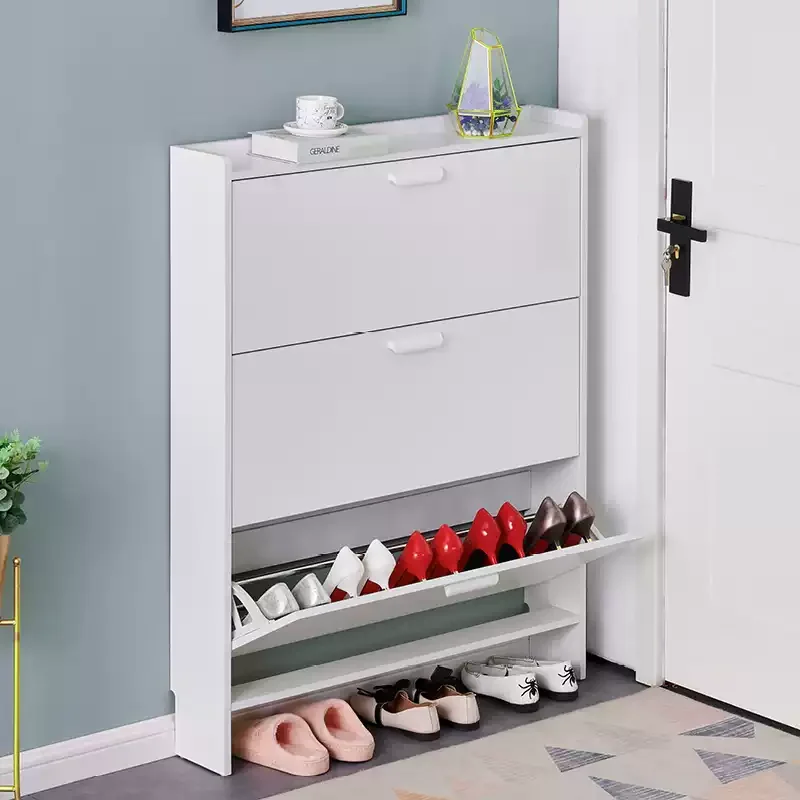 Gabinete de zapatos ultrafino para uso doméstico, gabinete de almacenamiento económico, simple y moderno, estrecho, gran capacidad, Zapatero estilo cubo con tapa
