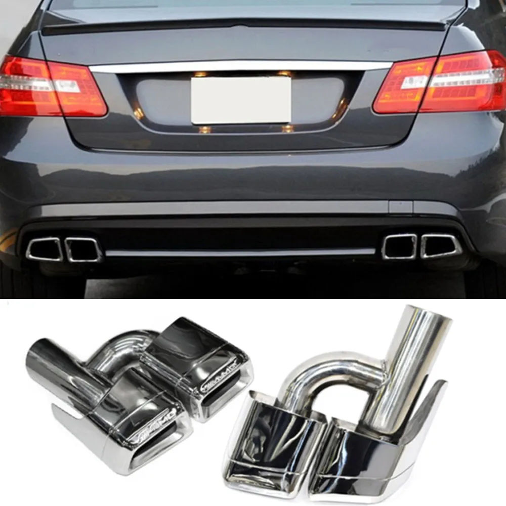 2 Pcs Y/H Style Stainless Steel Modified Dual Exhaust Pipe Nozzles For Benz W212 W204 W221 CLASS E/C/S C63 E63 S63 with AMG Logo