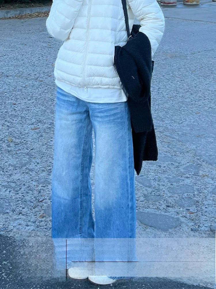 Grande taille américain Sle haute rue jambe large porté jean décontracté femmes automne hiver nouveau paresseux Trace pantalons longs