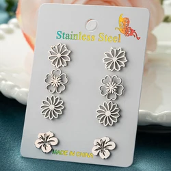 4Pairs/Lot Wholesale Vintage Metal Plum Blossom Small Earrings for Women Fashion Floral Statement Earings Flower Jewelry Gifts