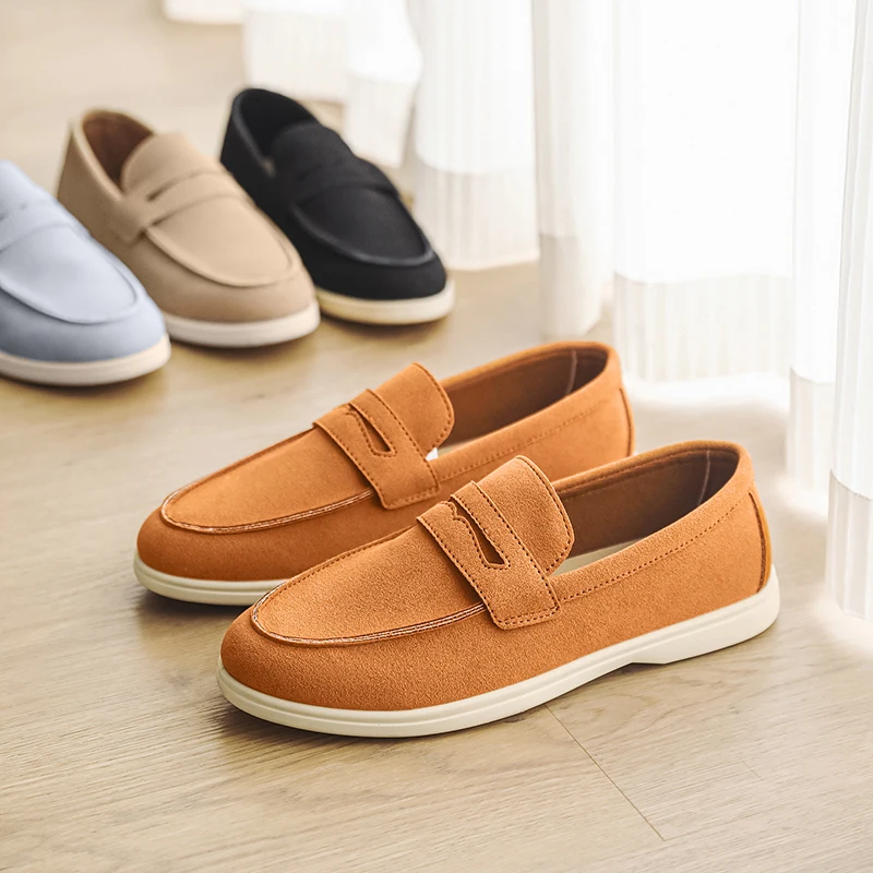 

Retro Brown Loafer Shoes Man Flats Comfort Suede Casual Shoes For Man Lightweight Elegant Social Shoe Male zapatos para hombre