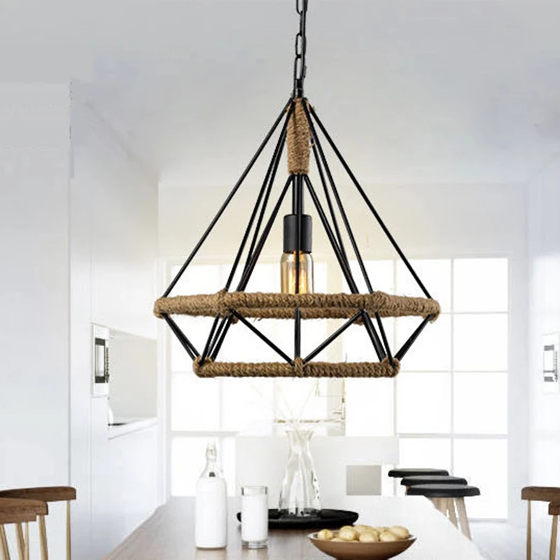 

Decoration Lamp Shade Creative Ceiling Pendant Light Bar Cafes Ceiling Pendant Light Iron Rope Retro New Hot Sale