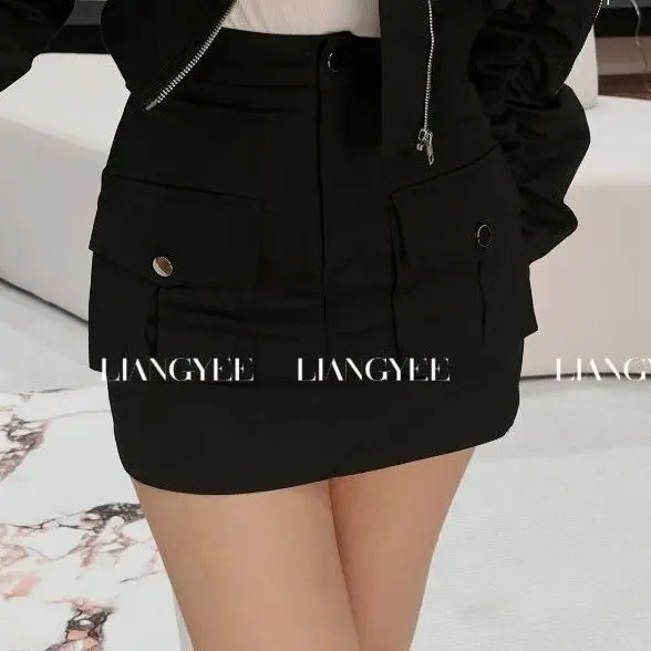 Short Bomber Jackets Women Zipper Baseball Uniform Cropped Cargo Coat Two-Piece Suit Vintage Korean Casual Black Outerwear Tops