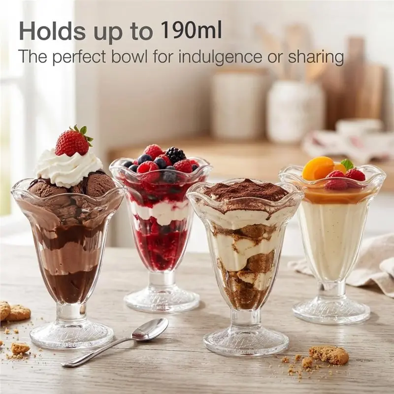 ABAE-3Pcs Glass Tulip-Shaped Sundae Cups, Clear Milkshaked Cups With Stems, Dessert Bowls, Perfect For Serving Cocktails