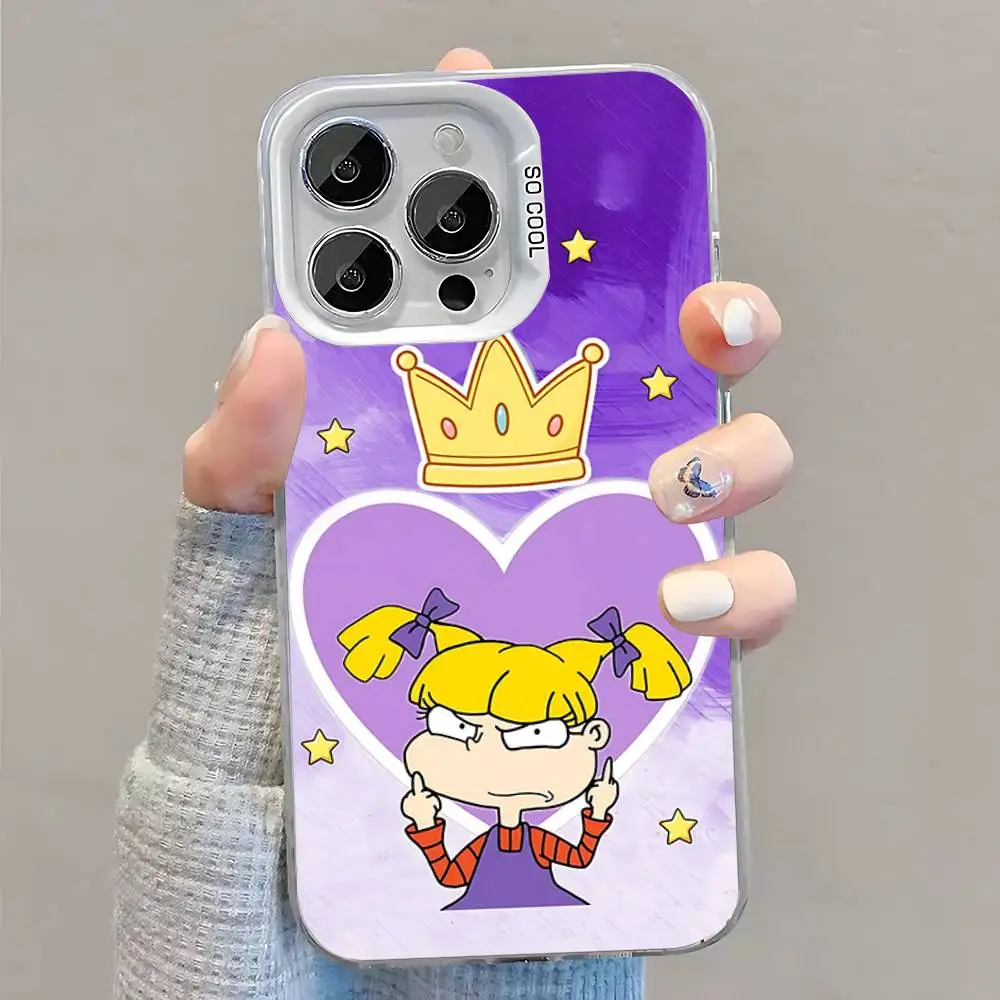 حافظة هاتف R-Rugrat C-Chuckie Angelica لهاتف iPhone 16,15,14,13,12,11,Pro,XS,Max,Plus,Mini,SE غطاء مقاوم للصدمات من الحلوى البيضاء غير اللامعة
