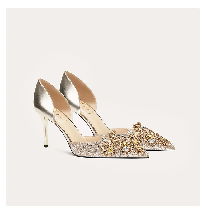 

Sexy open-toe pointed French lambskin high heels for wedding dresses and wedding shoes