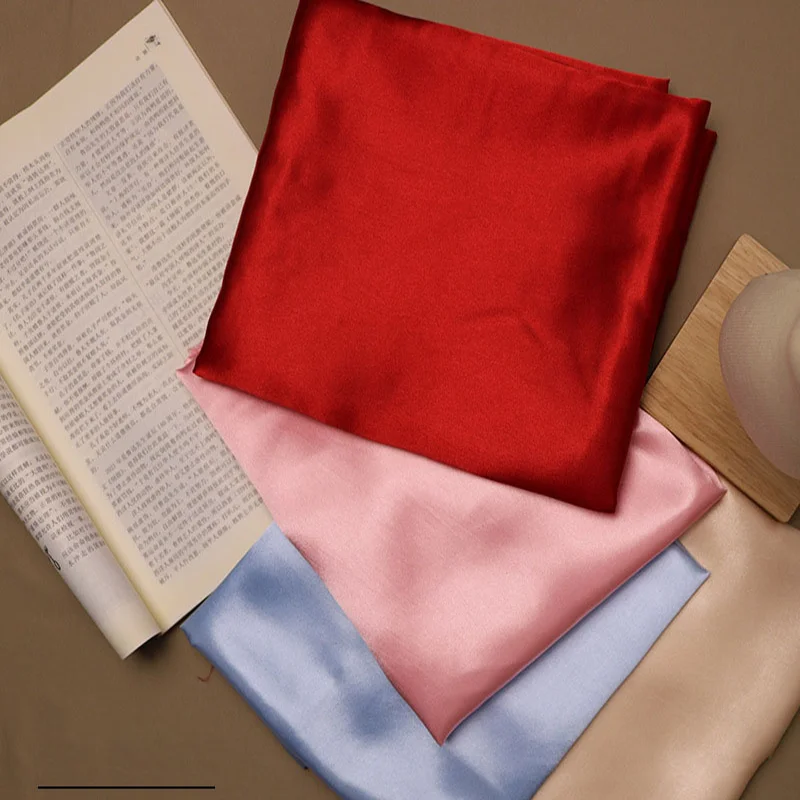 High Density Red Color Ding High Gloss Fabric Smooth Silk Lining for Dress Decoration Thickening Dense Fabric for Home Textiles