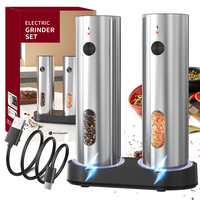 2pcs Stainless Steel Electric Salt and Pepper Grinder 110ml Capacity USB Rechargeable Spice Pepper Mills With Charging Base