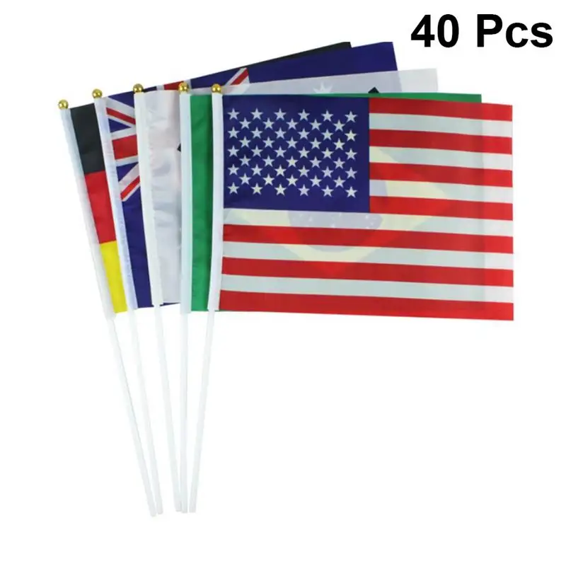 40pcs Handheld Mini National Flag On Stick International World Country Stick Flags Banners For Bar Party Decoration