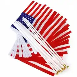 10 Pack American Flag USA Banners 14x21cm With Small Stick Flagpoles US Handheld Flags For Decoration Celebration Parades Sports