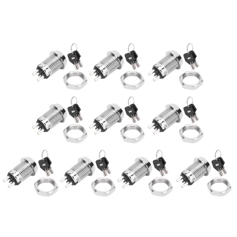 

10 Sets Key Switch Stainless Steel On/Off Power Lock Double Pull Switches 12 X 22mm