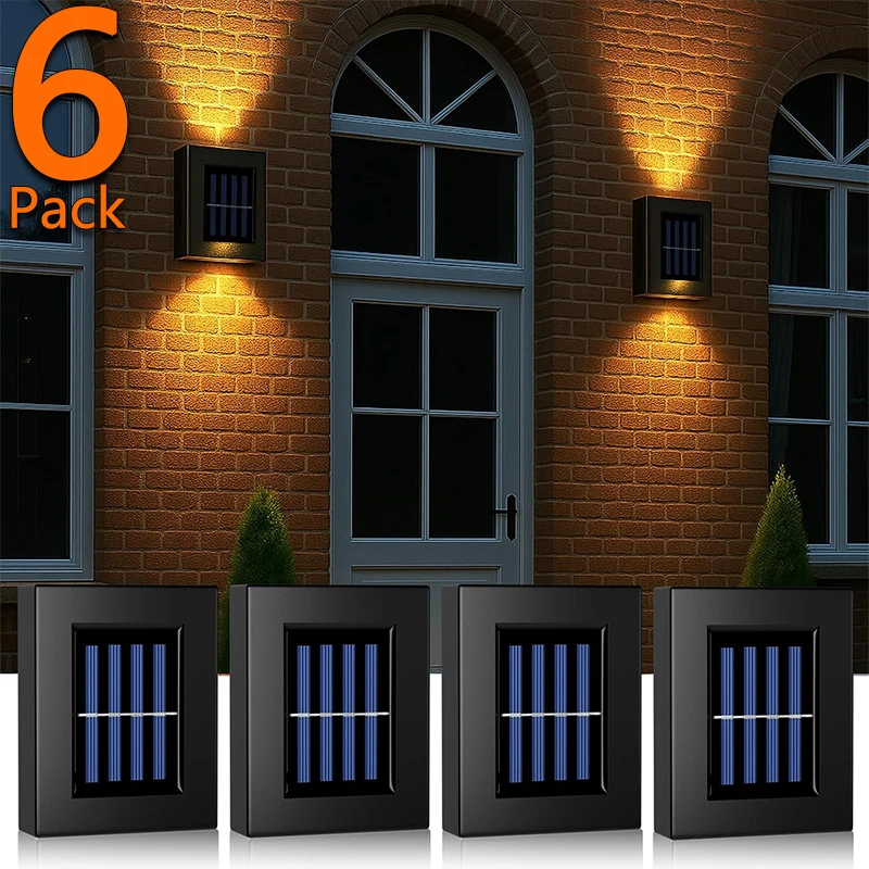 

Solar Wall Lights UP Down 6 Pack,Illuminate Outdoor Sunlight Sensor Lamp IP65 LED Modern Deck Lighting Decor House Patio Porch
