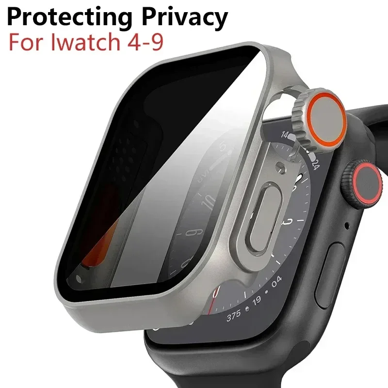 Metal Glass+Case For Apple Watch 9 8 7 6 5 4 Series Screen Protector Change to Ultra i watch 45mm 44 41 40mm Protecting Privacy