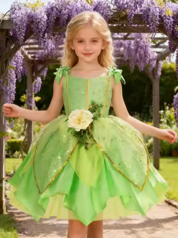 Girls Flower Fairy Dress Up Kids Princess Dress Halloween Princess Costume Elves Party Tinkerbell Tinker Bell Dress