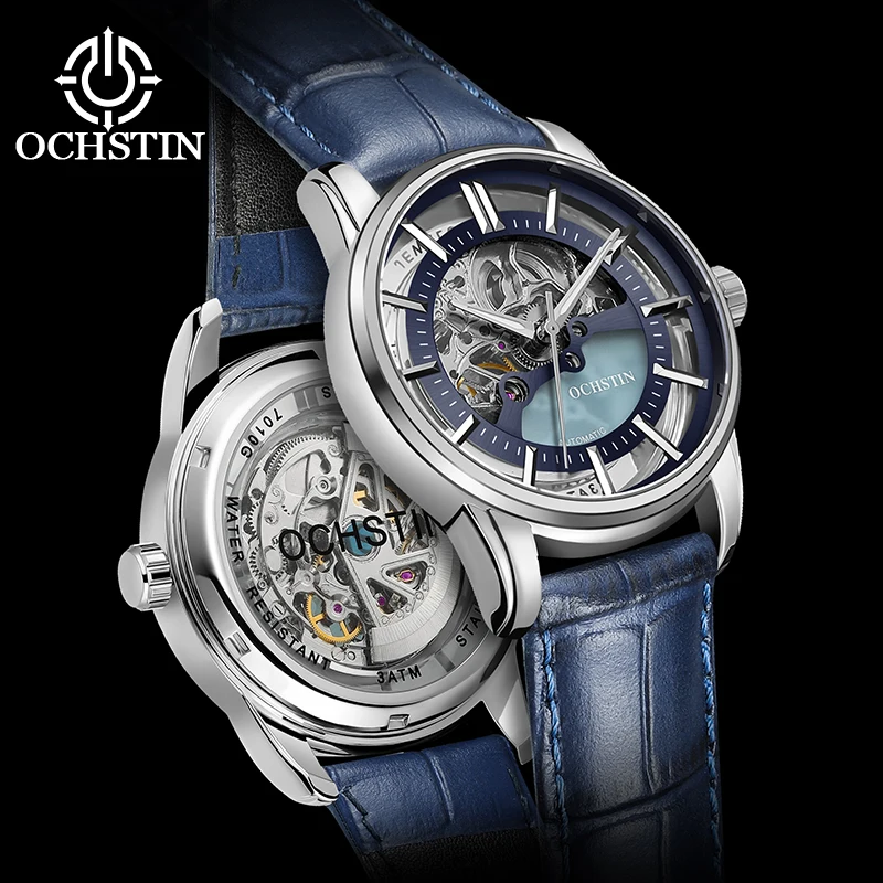 OCHSTIN Men's Luxury Master Series Wristwatch Man Skeleton Mechanical Movement Genuine Leather Strap Watches Male Outfit Clock
