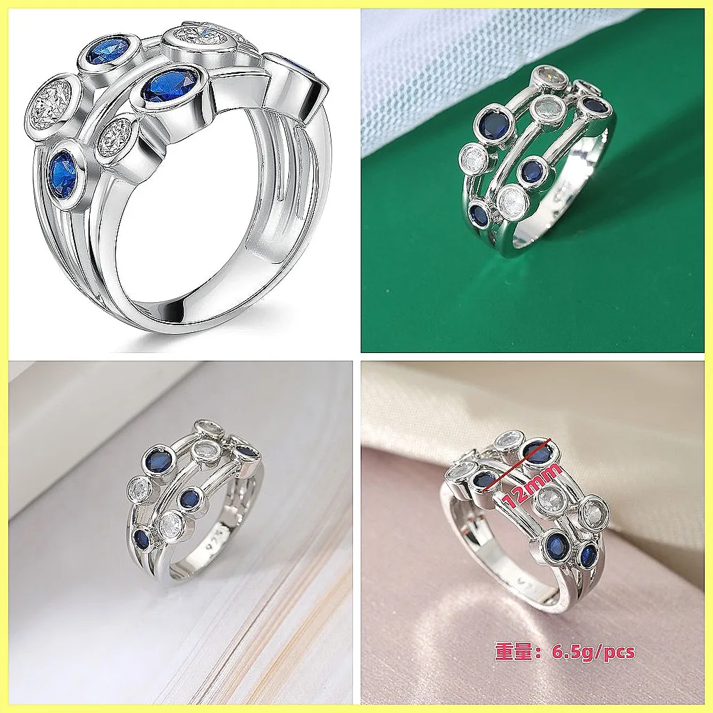 Geometric Triple Line Ring with Zircon, Circle Dual-Tone Design for Women, Cool and Elegant