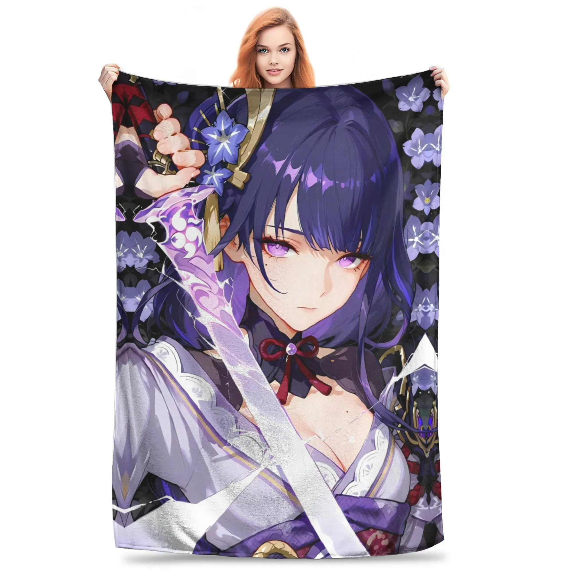 Manta de franela Raiden Shogun Genshin Impact Game, manta súper suave para niño y niña, colcha para sala de estar, funda para sofá cama