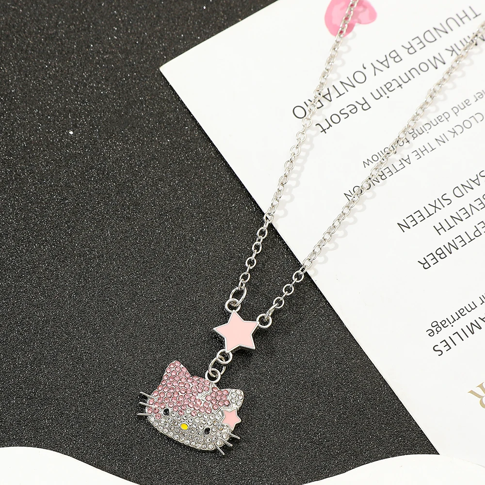 Kawaii مرحبا كيتي قلادة سانريو الوردي نجوم الماس KT القط الكرتون لطيف أنيمي قلادة قلادة الأزياء والمجوهرات فتاة الهدايا #5