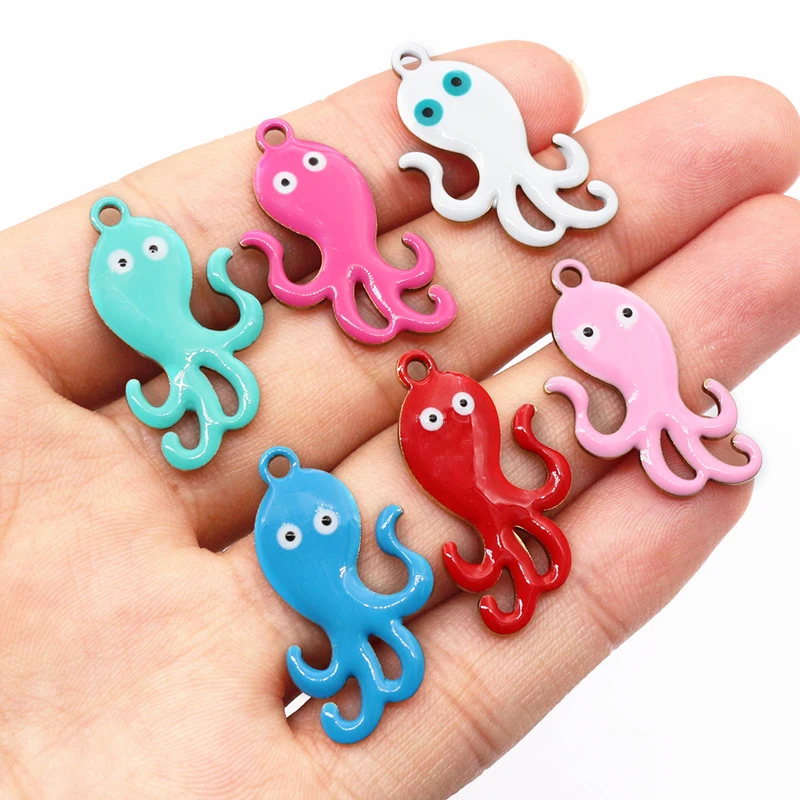 10pcs 28x15mm Enamel Octopus Charms Pendant Stainless Steel DIY Jewelry Making Accessories Findings for Necklace Earrings image 2