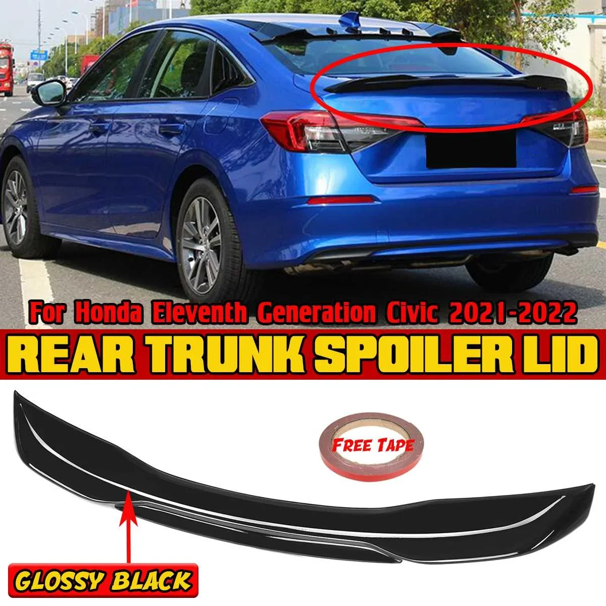 New Car Rear Trunk Spoiler Lid Spoiler Wing Extension Lip For Honda Eleventh Generation For Civic 2021-2022 ABS Rear Wing Lip