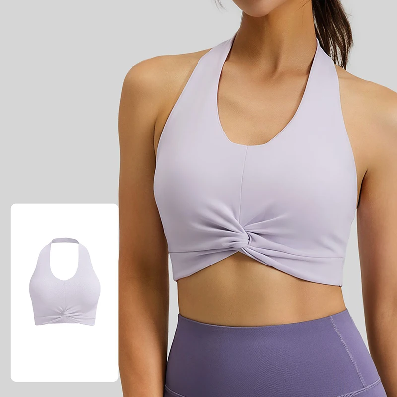 New Women Halter Neck Sports Bra with Removable Pads Comfortable Breathable Push Up Versatile Yoga Bra for Gym Pilates Running