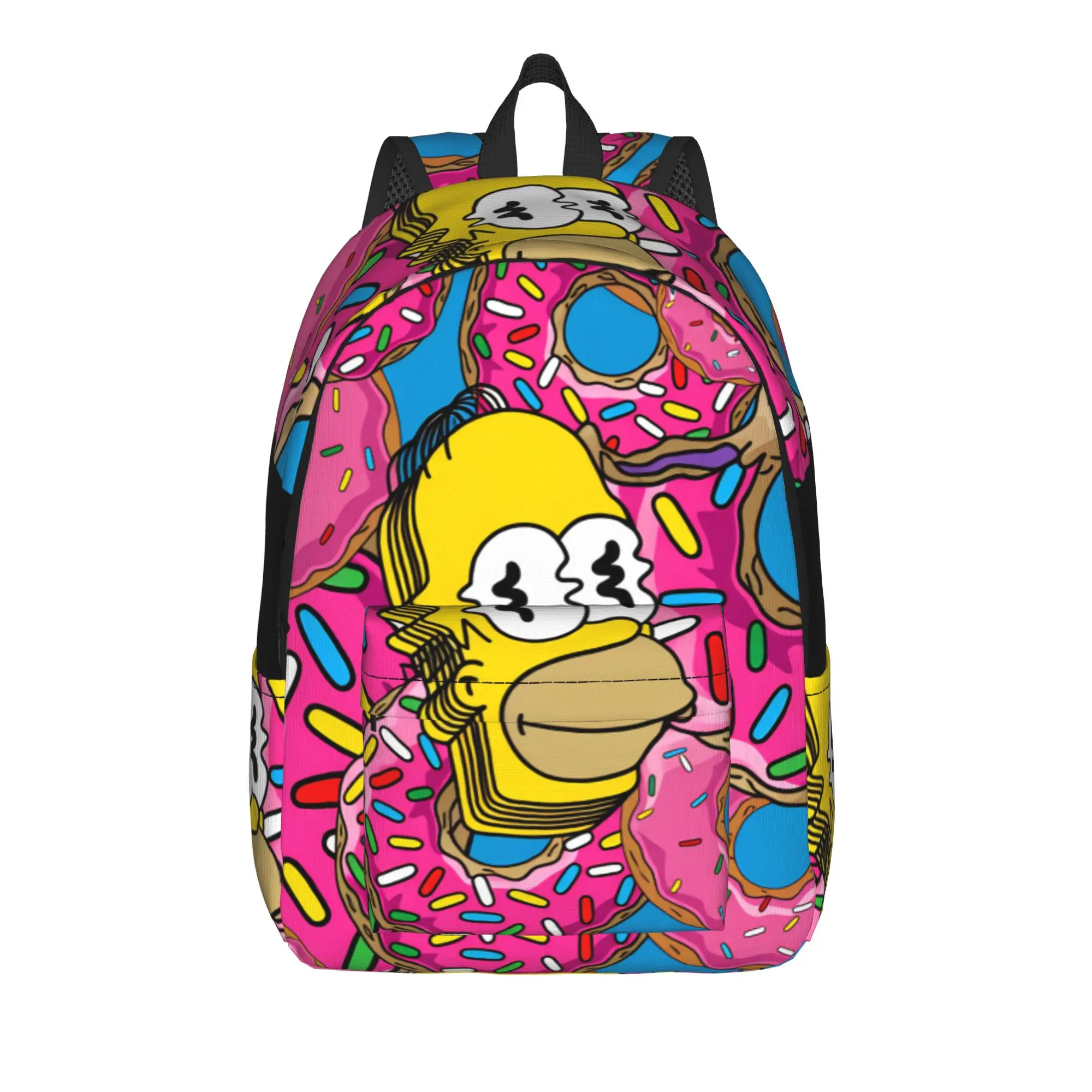 Homer S-Simpsons Donut Vortex Pattern Backpack  Aesthetic Backpacks Women Men Hiking Durable High School Bags Custom Rucksack
