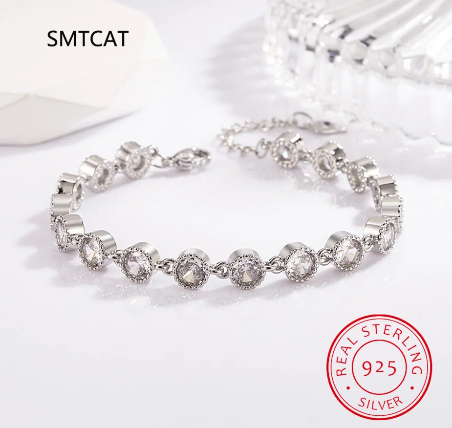 

Simulated D Color 6mm Full Moissanite Tennis Bracelet For Women S925 Silver Plated 18K Bubble Diamond Link Bracelets
