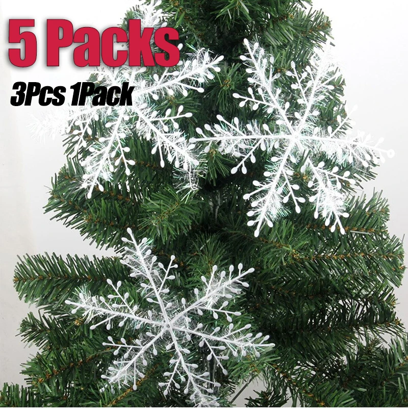 5Packs Plastic Brushed Snowflakes Christmas Tree Decoration Christmas Decoration Snowflakes Holiday Party Supplies