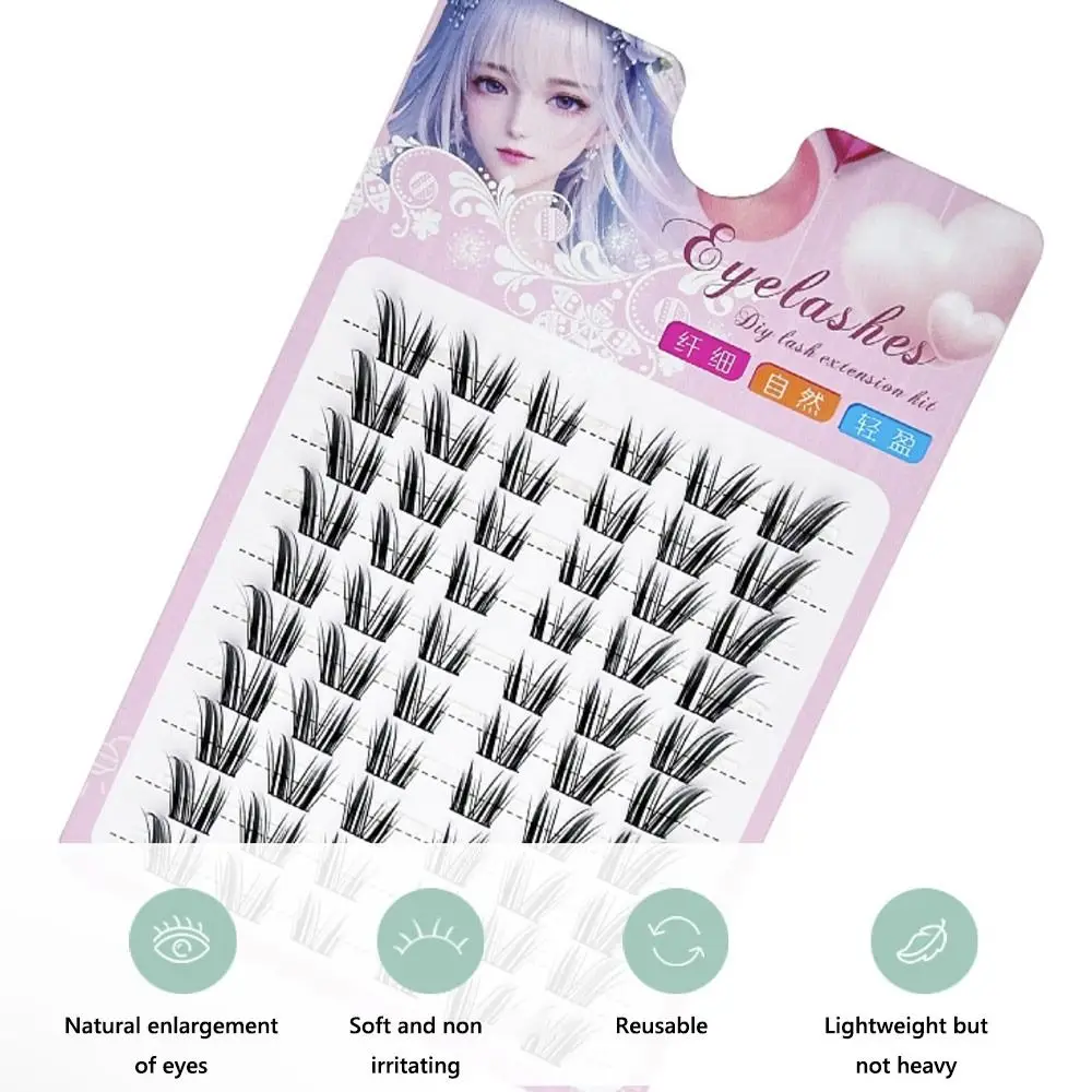 再利用可能なキャットアイフェアリーラッシュクラスター スパイキーCカール マンガ風つけまつげ ウェットルック DIYまつげエクステ