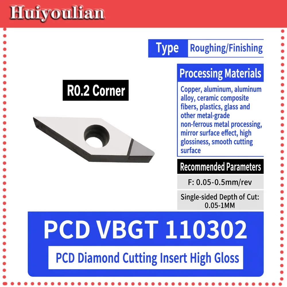 PCD VBGT Diamond Insert R0.2-0.4 CNC Lathe Tool for Aluminum Copper Mirror High Gloss